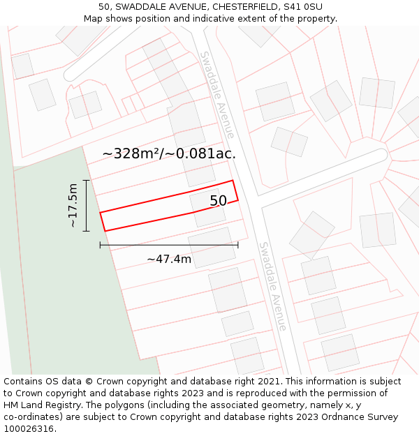50, SWADDALE AVENUE, CHESTERFIELD, S41 0SU: Plot and title map