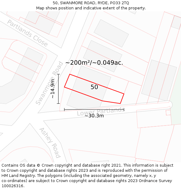 50, SWANMORE ROAD, RYDE, PO33 2TQ: Plot and title map