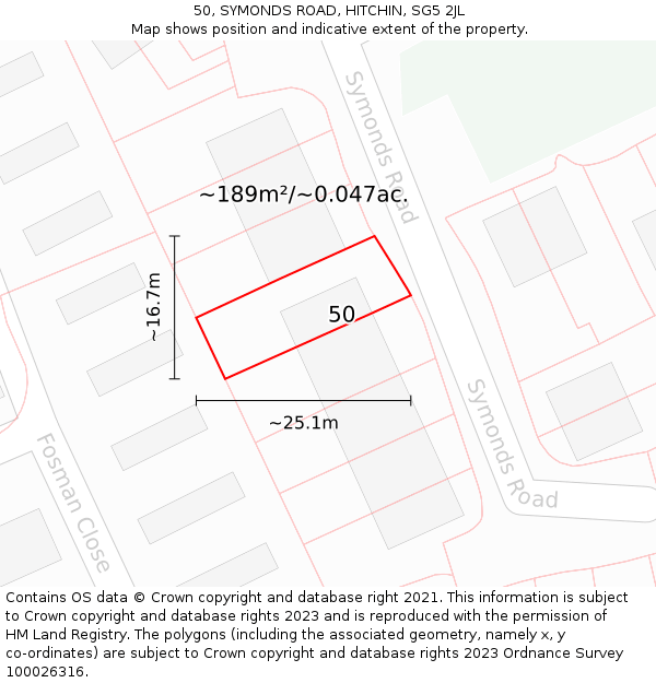 50, SYMONDS ROAD, HITCHIN, SG5 2JL: Plot and title map