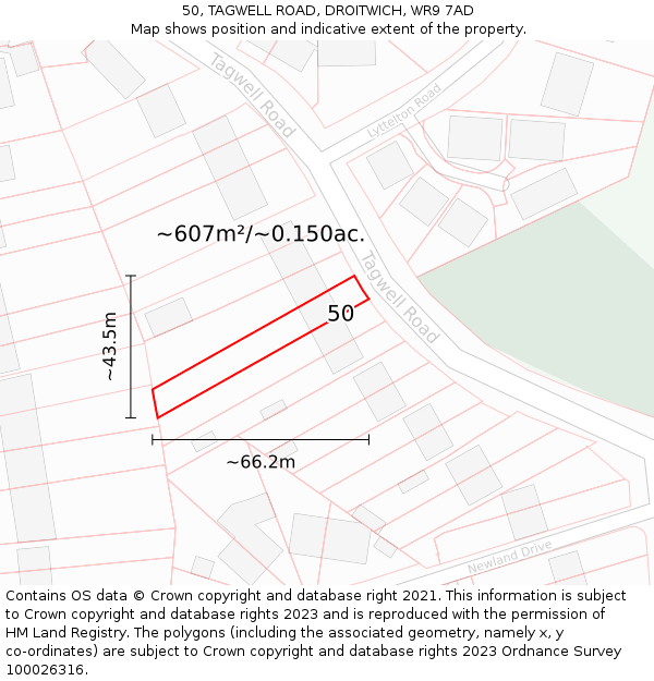 50, TAGWELL ROAD, DROITWICH, WR9 7AD: Plot and title map