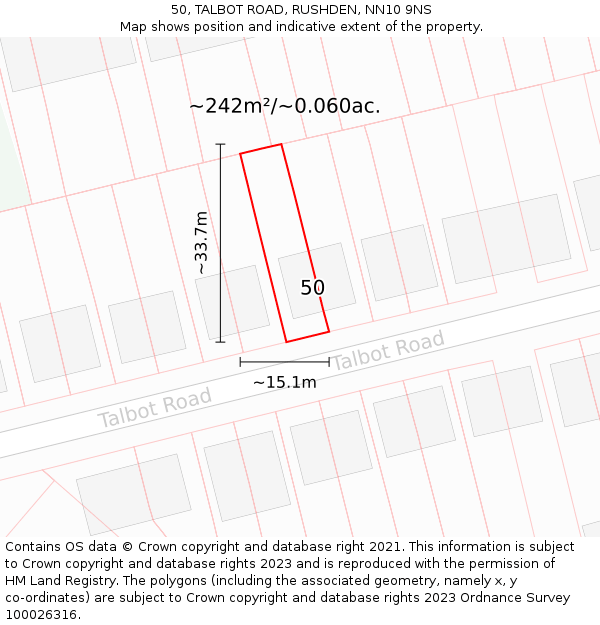 50, TALBOT ROAD, RUSHDEN, NN10 9NS: Plot and title map