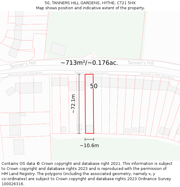 50, TANNERS HILL GARDENS, HYTHE, CT21 5HX: Plot and title map