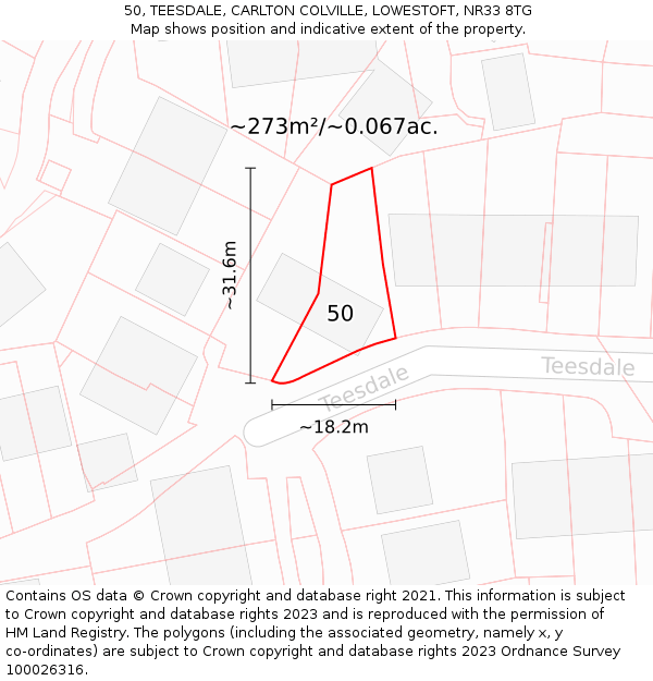 50, TEESDALE, CARLTON COLVILLE, LOWESTOFT, NR33 8TG: Plot and title map