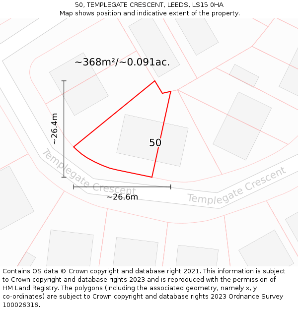 50, TEMPLEGATE CRESCENT, LEEDS, LS15 0HA: Plot and title map