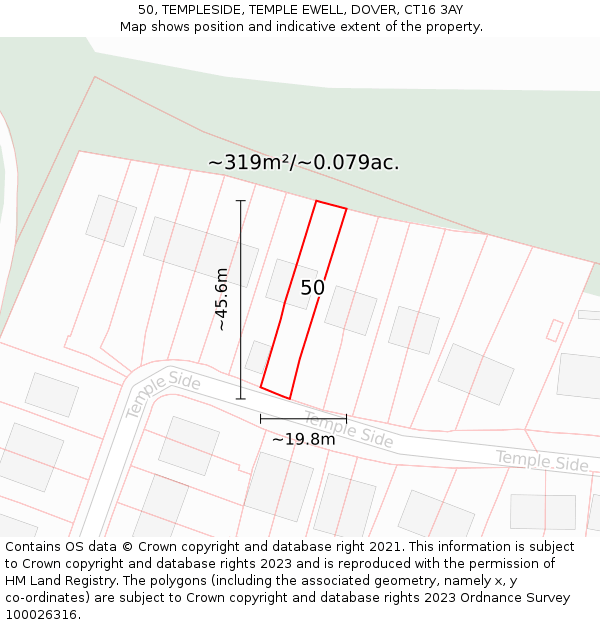 50, TEMPLESIDE, TEMPLE EWELL, DOVER, CT16 3AY: Plot and title map