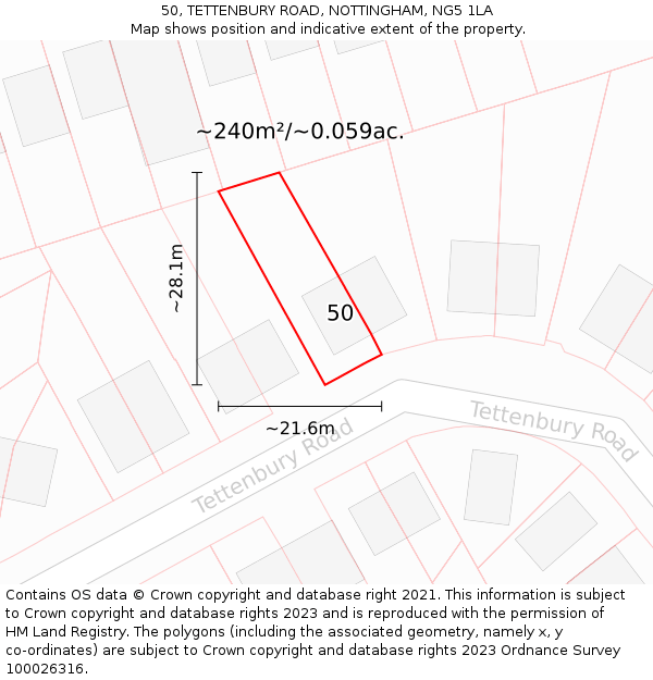 50, TETTENBURY ROAD, NOTTINGHAM, NG5 1LA: Plot and title map