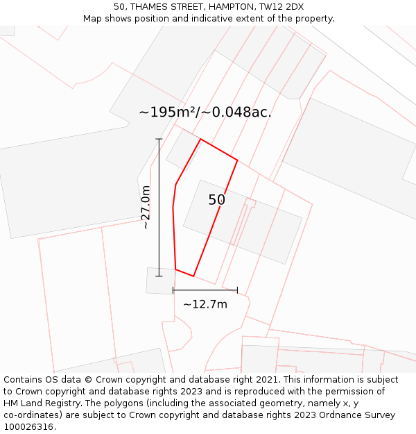 50, THAMES STREET, HAMPTON, TW12 2DX: Plot and title map