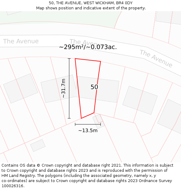 50, THE AVENUE, WEST WICKHAM, BR4 0DY: Plot and title map