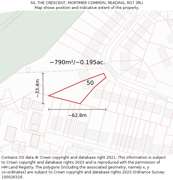 50, THE CRESCENT, MORTIMER COMMON, READING, RG7 3RU: Plot and title map