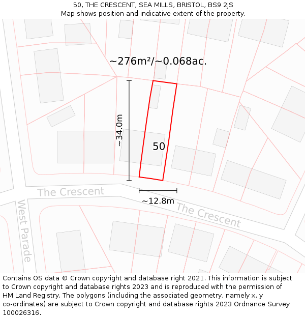 50, THE CRESCENT, SEA MILLS, BRISTOL, BS9 2JS: Plot and title map