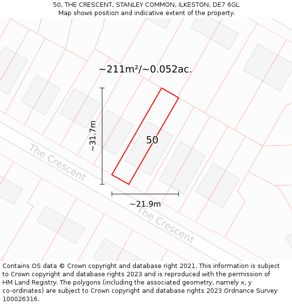 50, THE CRESCENT, STANLEY COMMON, ILKESTON, DE7 6GL: Plot and title map