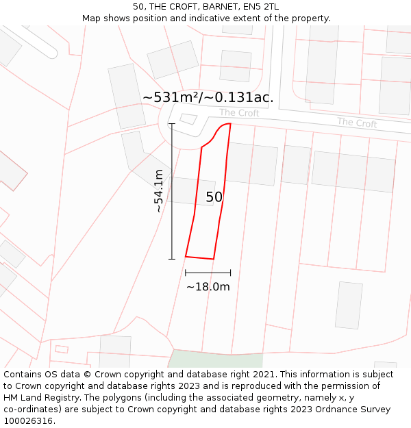 50, THE CROFT, BARNET, EN5 2TL: Plot and title map