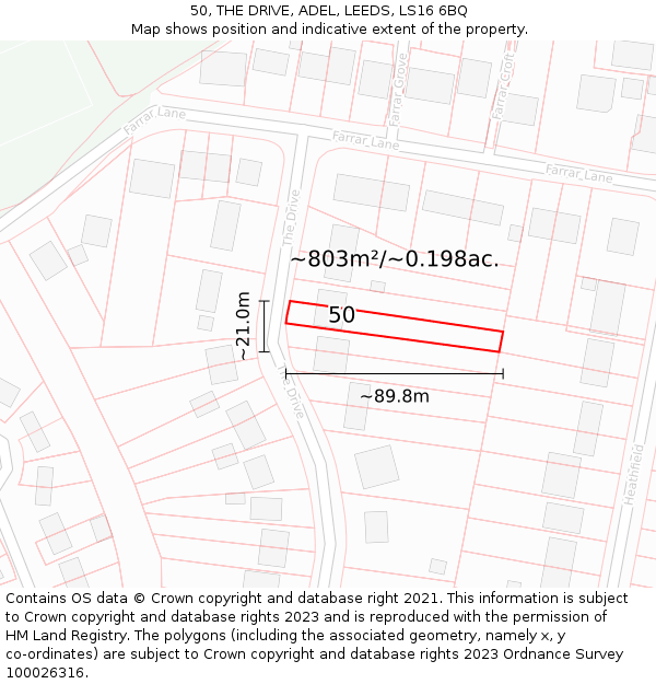 50, THE DRIVE, ADEL, LEEDS, LS16 6BQ: Plot and title map