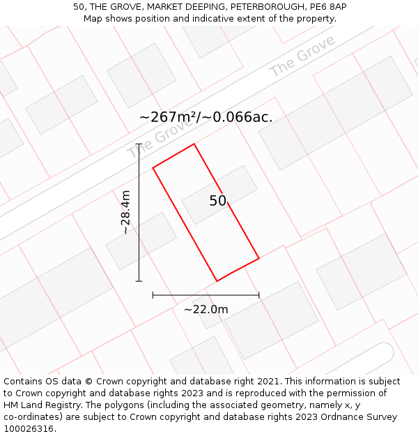 50, THE GROVE, MARKET DEEPING, PETERBOROUGH, PE6 8AP: Plot and title map