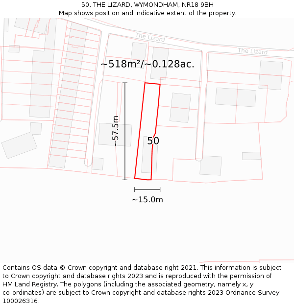 50, THE LIZARD, WYMONDHAM, NR18 9BH: Plot and title map