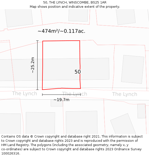 50, THE LYNCH, WINSCOMBE, BS25 1AR: Plot and title map