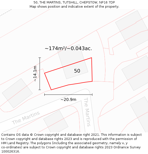 50, THE MARTINS, TUTSHILL, CHEPSTOW, NP16 7DP: Plot and title map