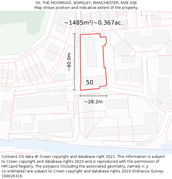 50, THE MOORINGS, WORSLEY, MANCHESTER, M28 2QE: Plot and title map