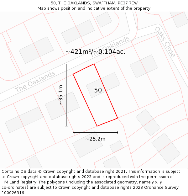 50, THE OAKLANDS, SWAFFHAM, PE37 7EW: Plot and title map