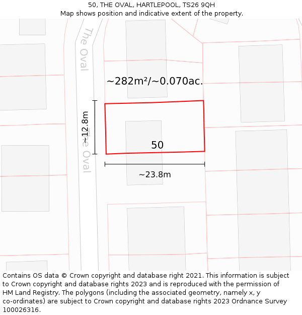 50, THE OVAL, HARTLEPOOL, TS26 9QH: Plot and title map