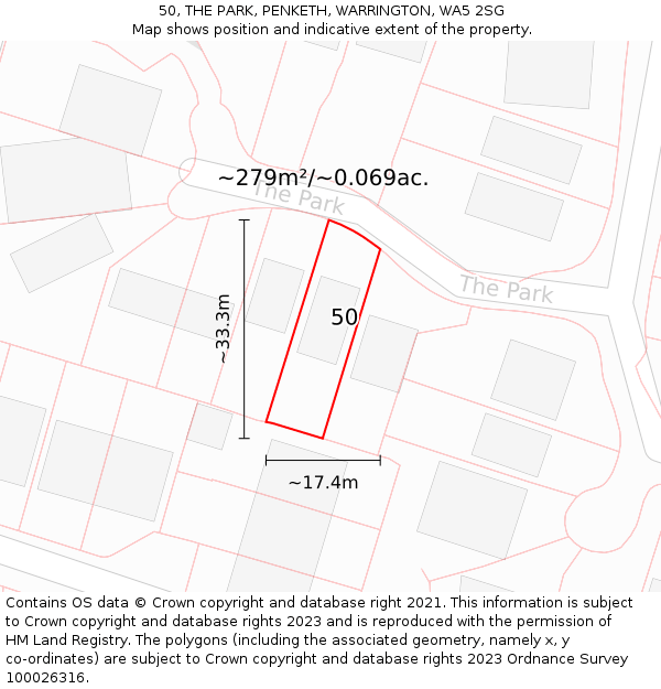 50, THE PARK, PENKETH, WARRINGTON, WA5 2SG: Plot and title map