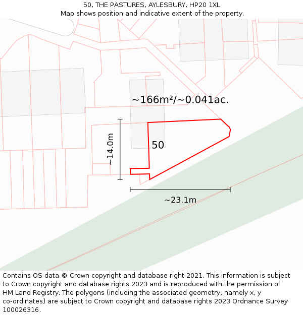 50, THE PASTURES, AYLESBURY, HP20 1XL: Plot and title map
