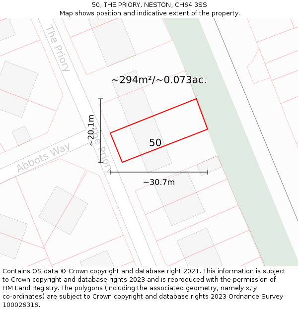 50, THE PRIORY, NESTON, CH64 3SS: Plot and title map