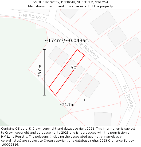 50, THE ROOKERY, DEEPCAR, SHEFFIELD, S36 2NA: Plot and title map