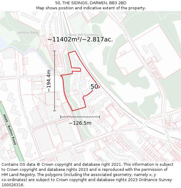 50, THE SIDINGS, DARWEN, BB3 2BD: Plot and title map