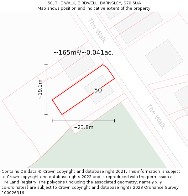 50, THE WALK, BIRDWELL, BARNSLEY, S70 5UA: Plot and title map