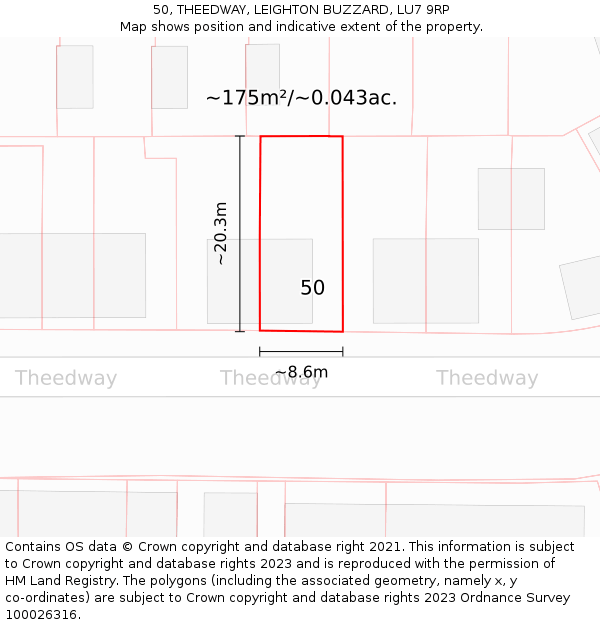 50, THEEDWAY, LEIGHTON BUZZARD, LU7 9RP: Plot and title map