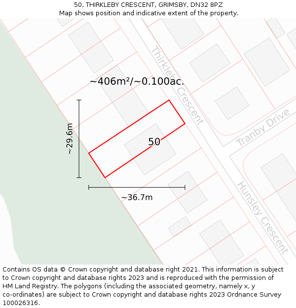 50, THIRKLEBY CRESCENT, GRIMSBY, DN32 8PZ: Plot and title map