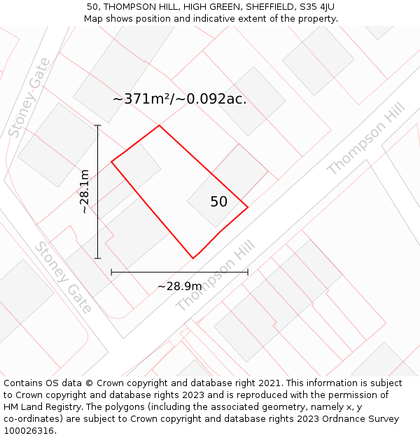50, THOMPSON HILL, HIGH GREEN, SHEFFIELD, S35 4JU: Plot and title map