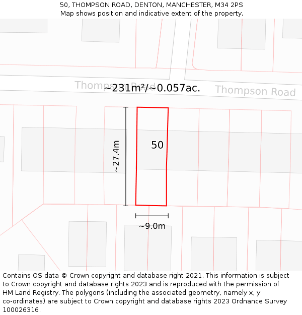 50, THOMPSON ROAD, DENTON, MANCHESTER, M34 2PS: Plot and title map
