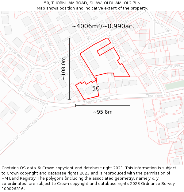 50, THORNHAM ROAD, SHAW, OLDHAM, OL2 7LN: Plot and title map