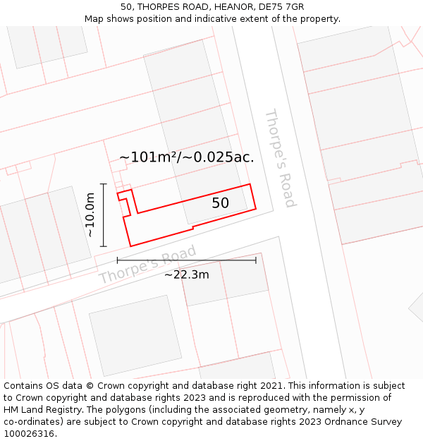50, THORPES ROAD, HEANOR, DE75 7GR: Plot and title map