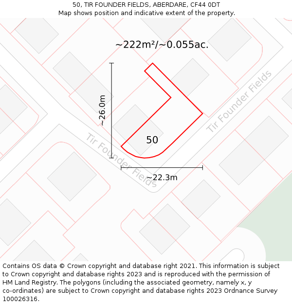 50, TIR FOUNDER FIELDS, ABERDARE, CF44 0DT: Plot and title map