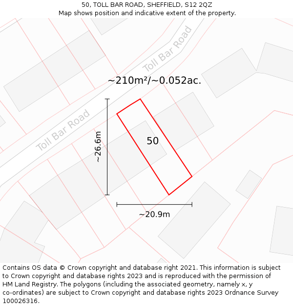 50, TOLL BAR ROAD, SHEFFIELD, S12 2QZ: Plot and title map