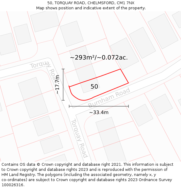 50, TORQUAY ROAD, CHELMSFORD, CM1 7NX: Plot and title map
