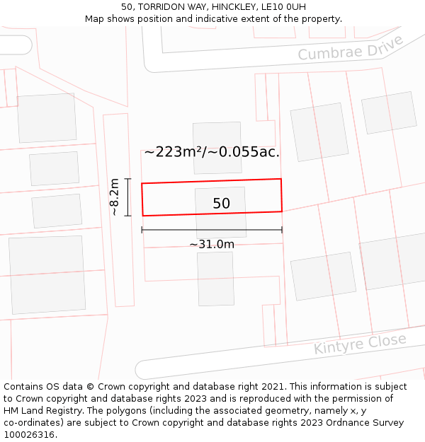 50, TORRIDON WAY, HINCKLEY, LE10 0UH: Plot and title map
