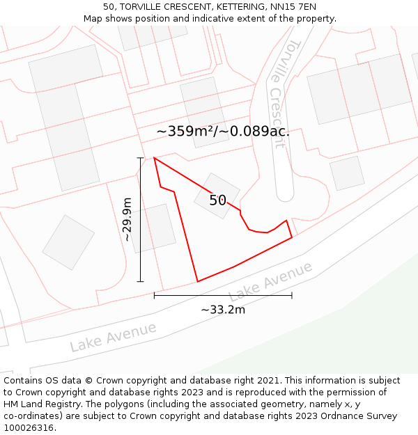 50, TORVILLE CRESCENT, KETTERING, NN15 7EN: Plot and title map
