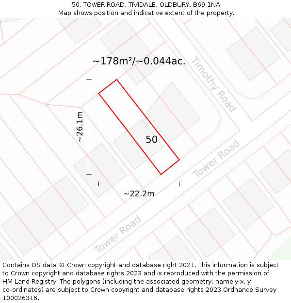 50, TOWER ROAD, TIVIDALE, OLDBURY, B69 1NA: Plot and title map