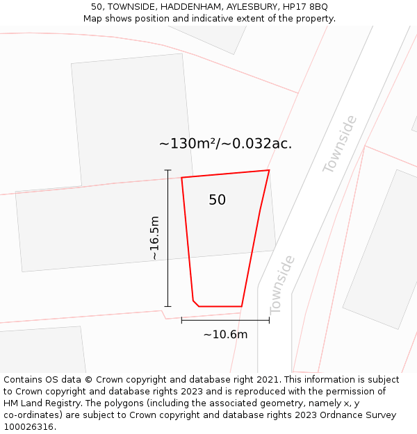 50, TOWNSIDE, HADDENHAM, AYLESBURY, HP17 8BQ: Plot and title map