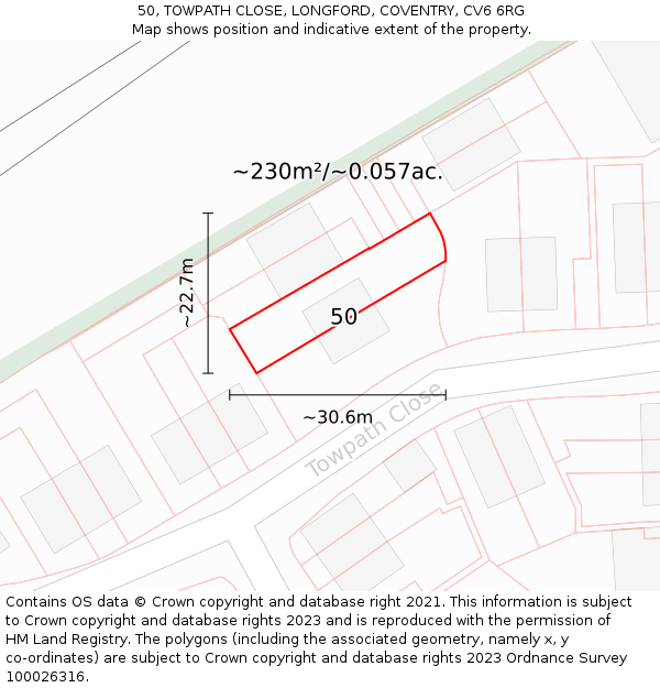 50, TOWPATH CLOSE, LONGFORD, COVENTRY, CV6 6RG: Plot and title map