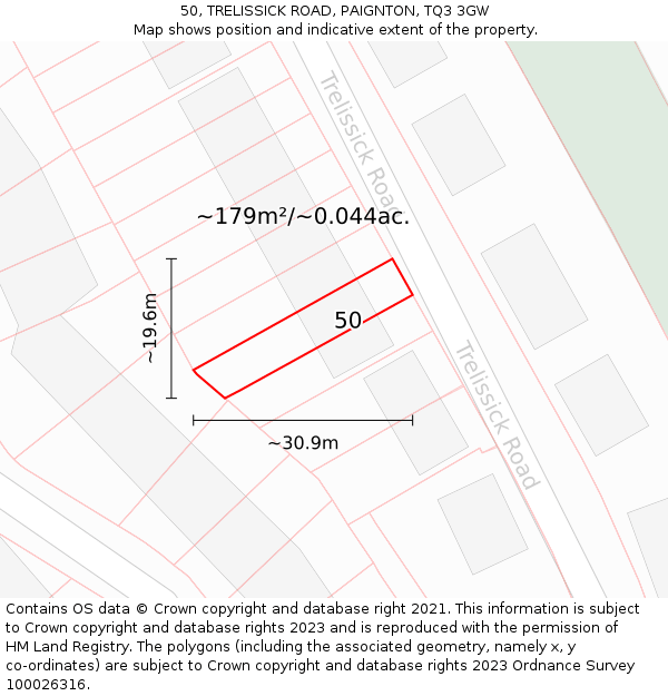 50, TRELISSICK ROAD, PAIGNTON, TQ3 3GW: Plot and title map