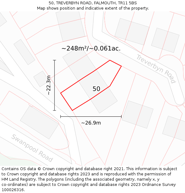 50, TREVERBYN ROAD, FALMOUTH, TR11 5BS: Plot and title map