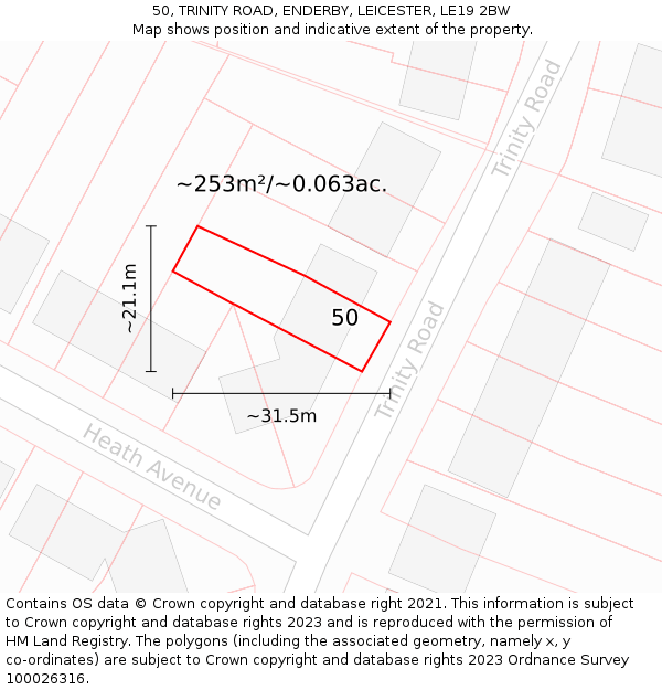 50, TRINITY ROAD, ENDERBY, LEICESTER, LE19 2BW: Plot and title map