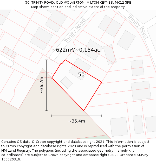50, TRINITY ROAD, OLD WOLVERTON, MILTON KEYNES, MK12 5PB: Plot and title map
