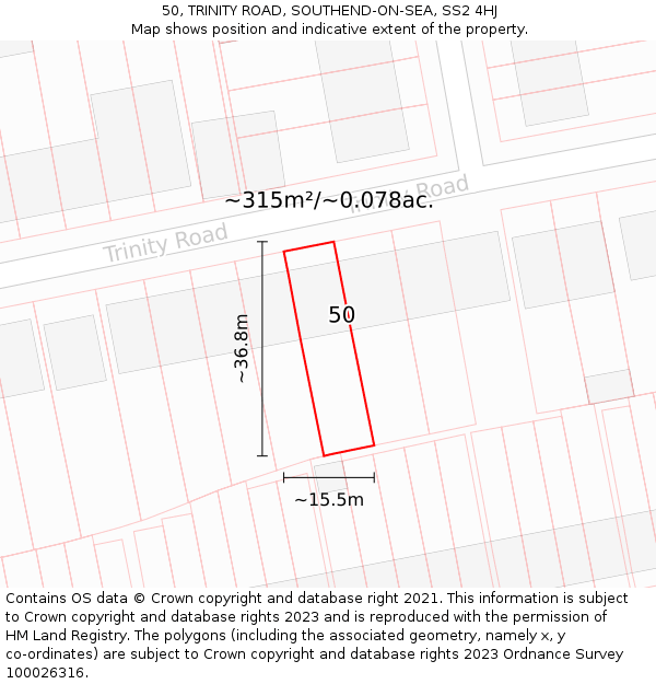 50, TRINITY ROAD, SOUTHEND-ON-SEA, SS2 4HJ: Plot and title map