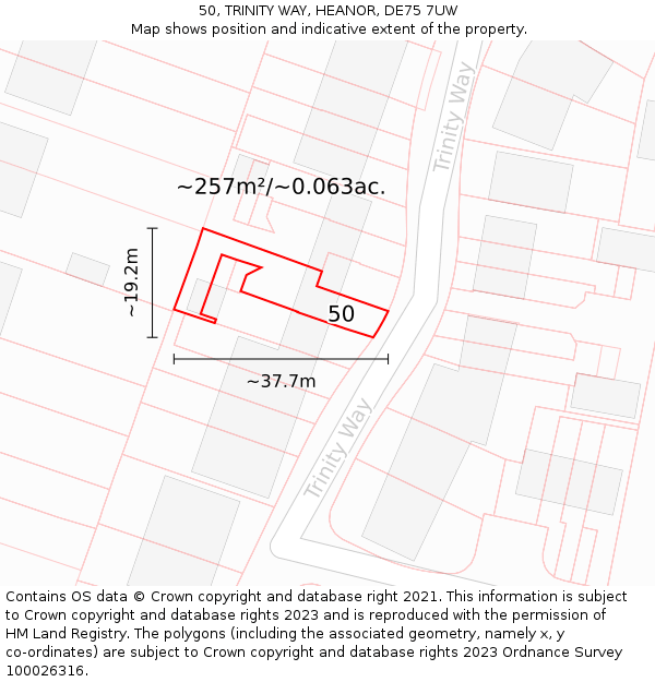 50, TRINITY WAY, HEANOR, DE75 7UW: Plot and title map
